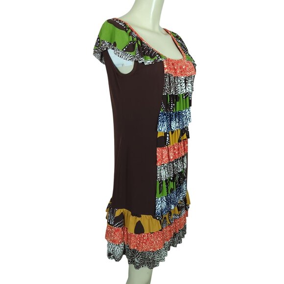 Uncle Frank Multicolor Ruffle Cap Sleeve ruffled tiered front bohemian dress M - Picture 4 of 16